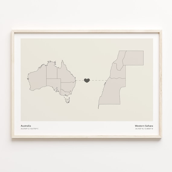 Australia and Western Sahara Long Distance Country Connection Poster