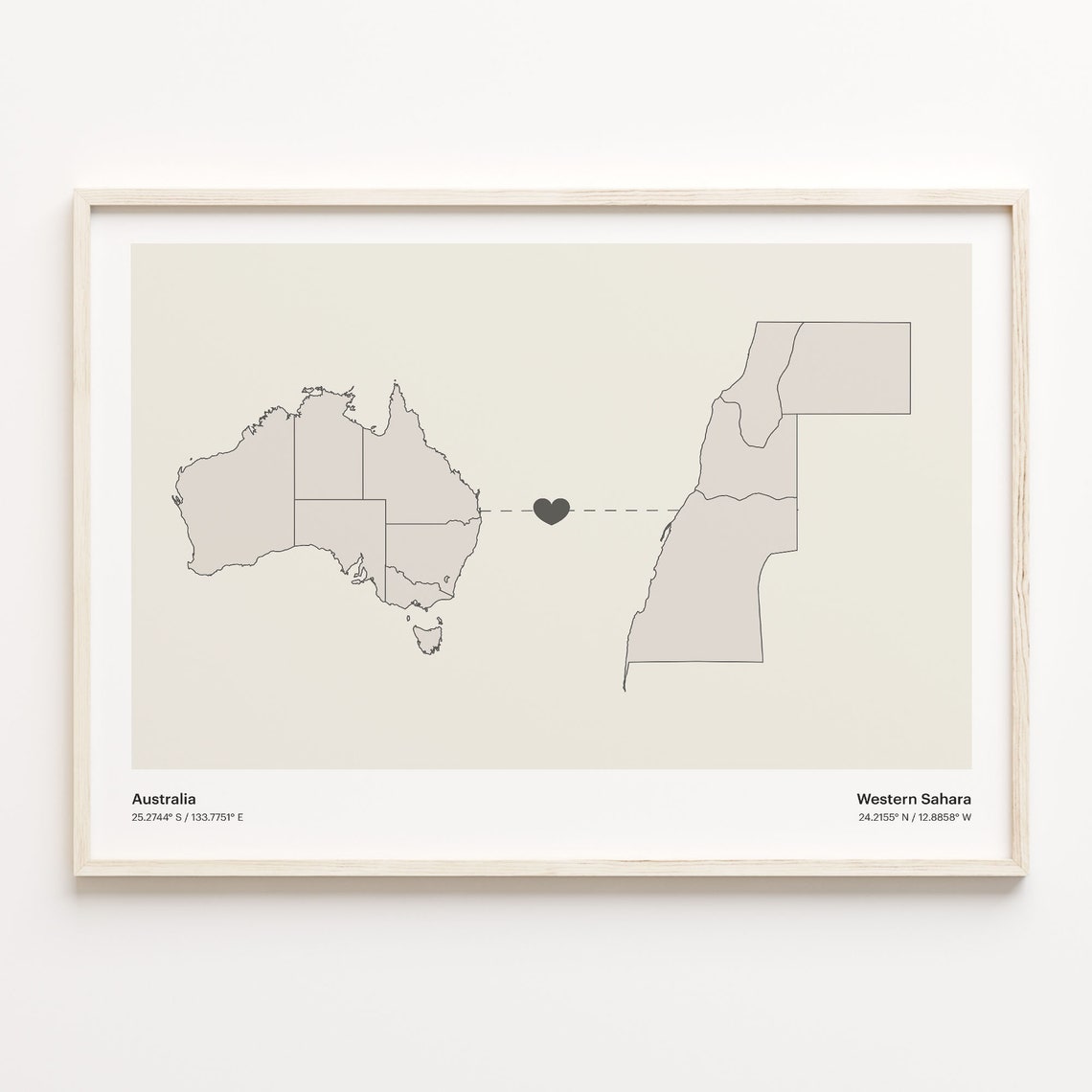 Australia and Western Sahara Long Distance Country Connection Poster