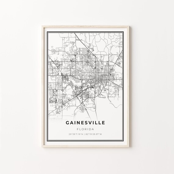 Gainesville Florida Minimalist Black White City Street Map Art Poster