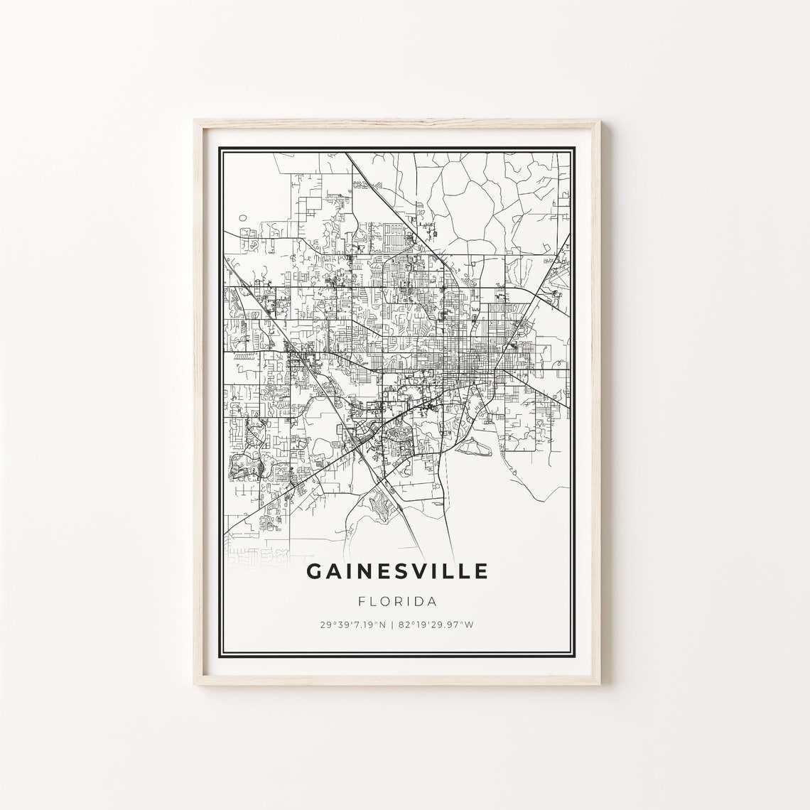 Gainesville Florida Minimalist Black White City Street Map Art Poster