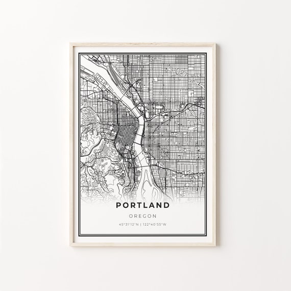 Downtown Portland City Map Art Poster, Oregon