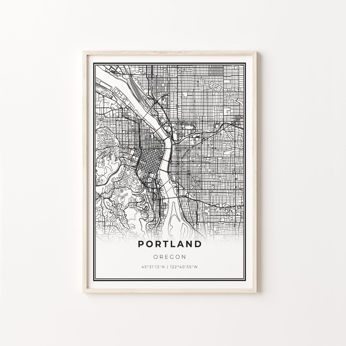 Downtown Portland City Map Art Poster, Oregon