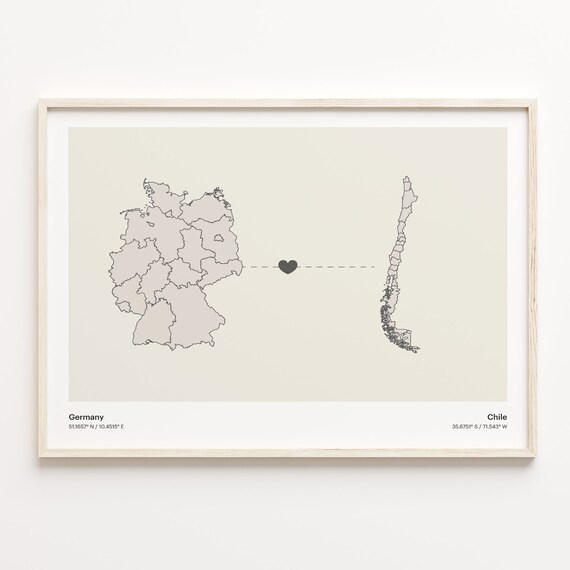 Germany To Chile Minimal Heart Country Connection Map Poster