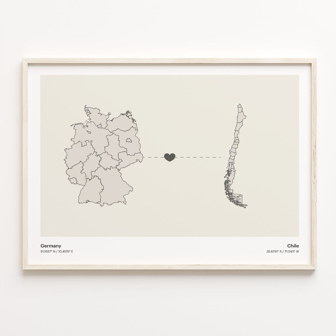 Germany To Chile Minimal Heart Country Connection Map Poster