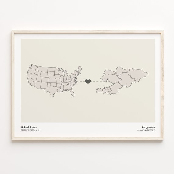 United States To Kyrgyzstan Print Kyrgyz Gift Minimalistic Country Connection Map Poster Usa Wall Art Adventure Awaits C2199