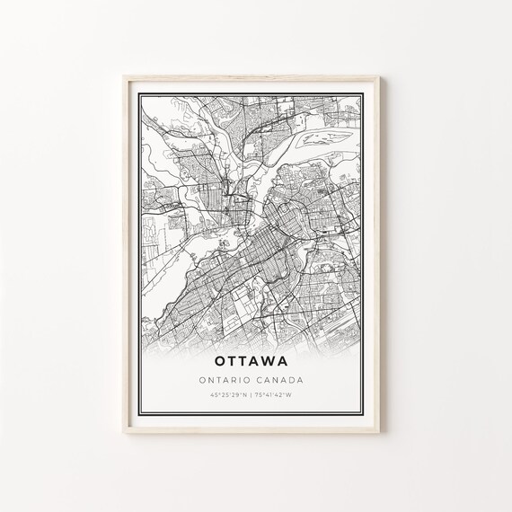 Ottawa Ontario Canada Modern Minimalist Black and White City Map Poster
