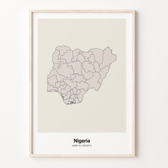 Nigeria Minimalist Country Map Outline Warm Beige Decor Poster