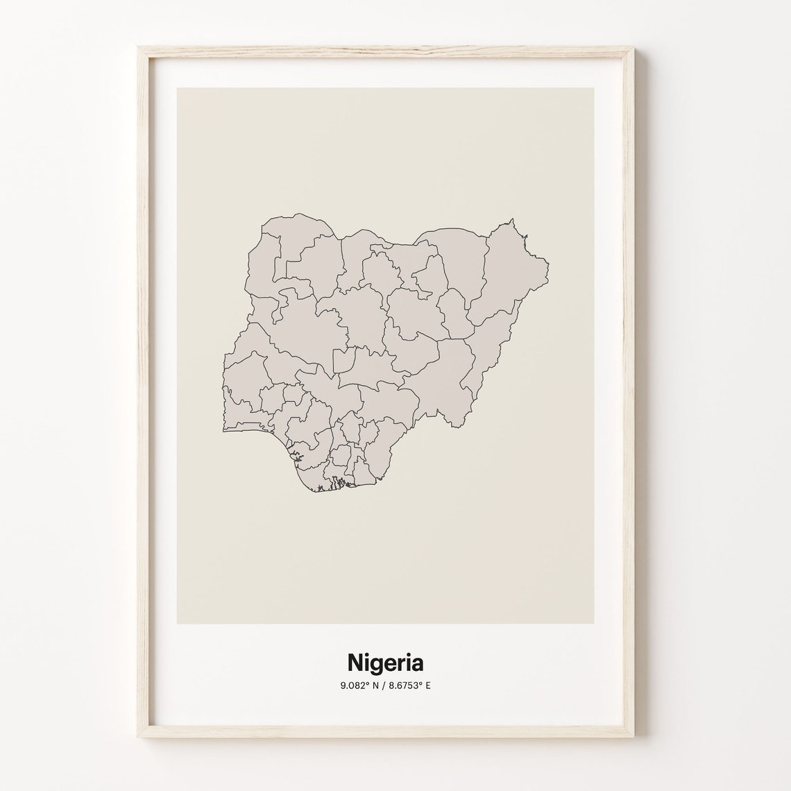 Nigeria Minimalist Country Map Outline Warm Beige Decor Poster