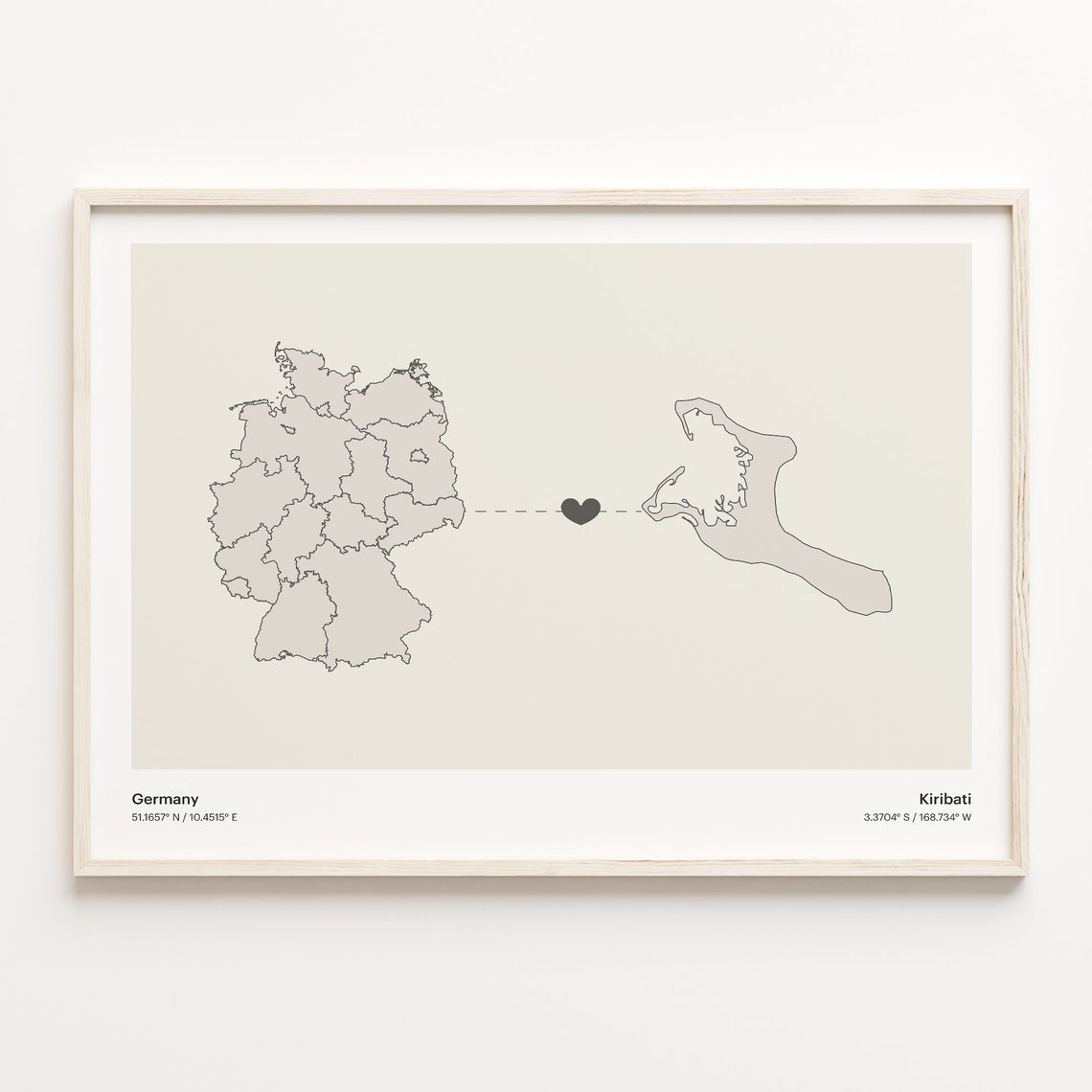 Germany to Kiribati Minimalist Country Connection Map Art Poster