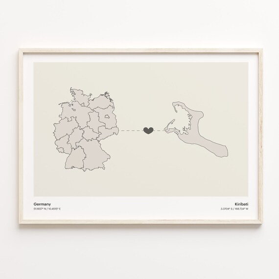 Germany to Kiribati Minimalist Country Connection Map Art Poster