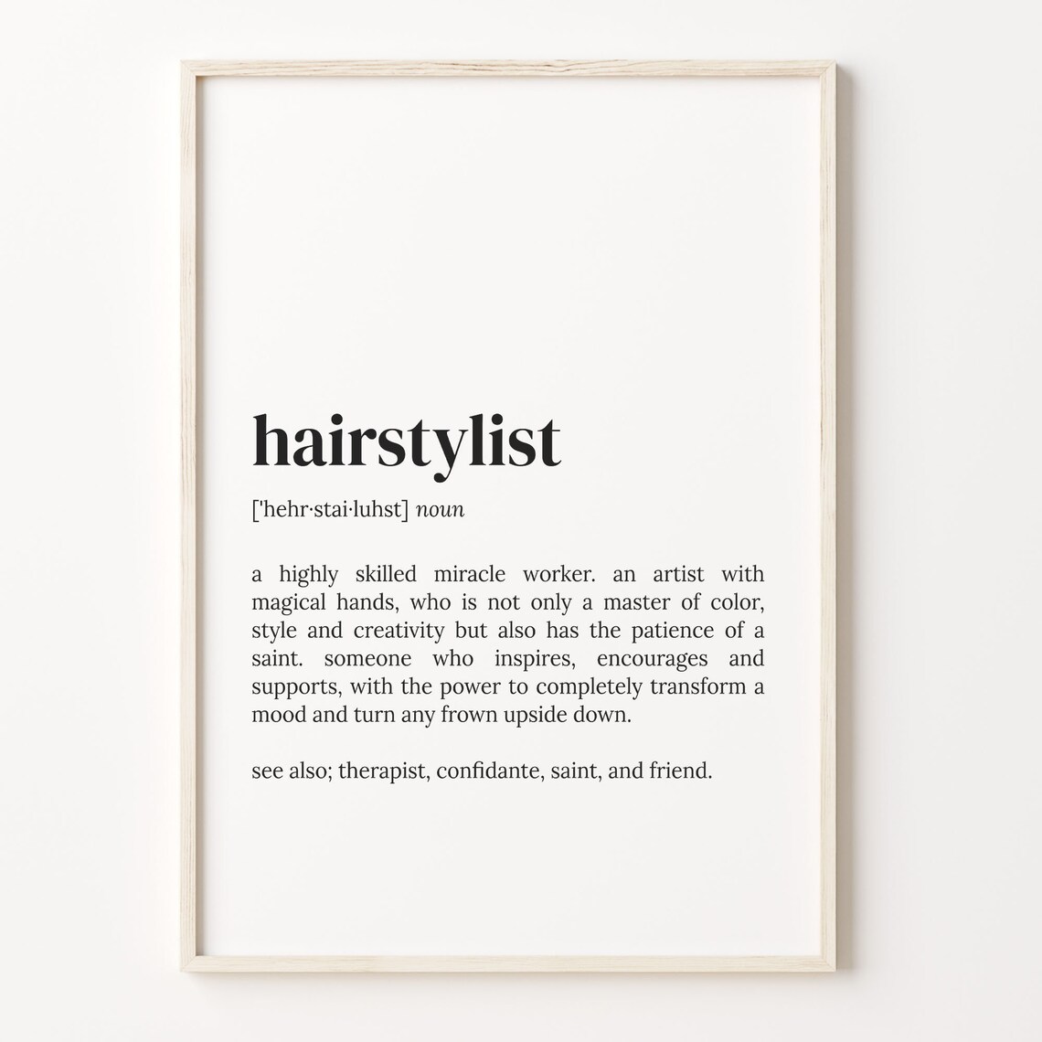 Hairstylist Definition Quote Poster, Hairdresser Gift