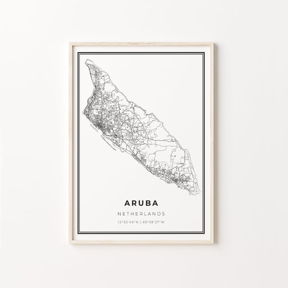 Aruba City Map Art Poster, Modern Black and White