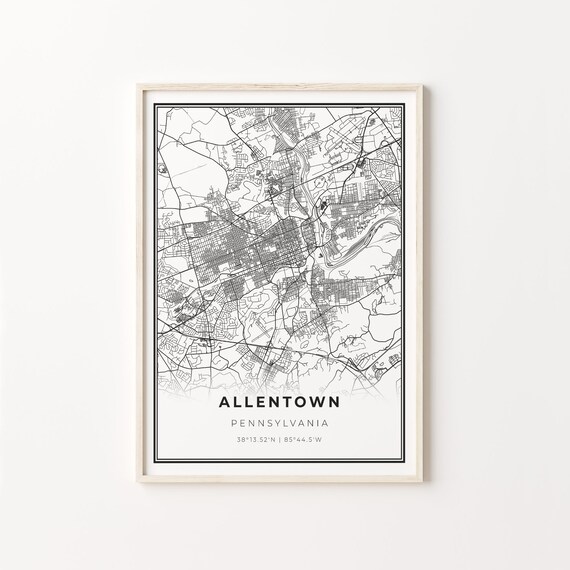 Allentown Pennsylvania Black And White City Street Map Poster