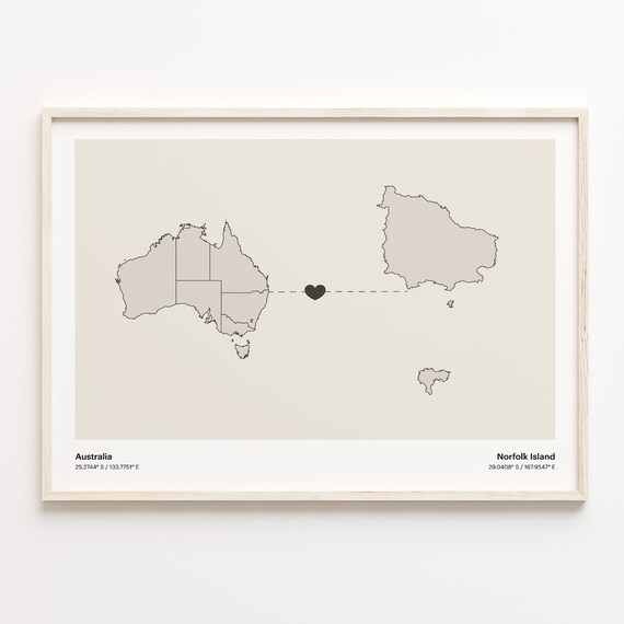 Australia to Norfolk Island Minimalist Long Distance Connection Map Poster