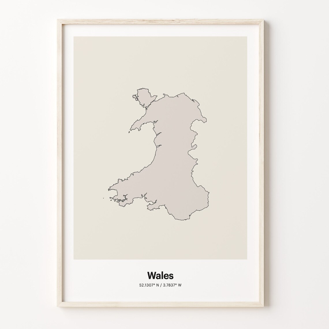 Wales Minimalist Country Outline Map Beige Coordinate Line Art Poster
