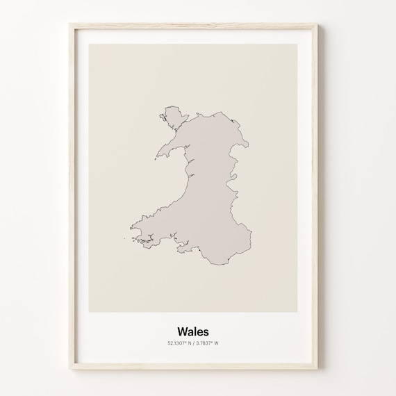 Wales Minimalist Country Outline Map Beige Coordinate Line Art Poster