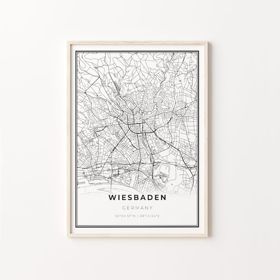 Wiesbaden Germany Minimalist Black White City Street Map Art Poster