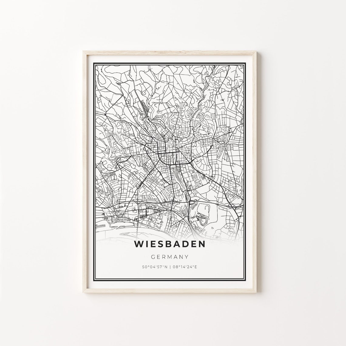 Wiesbaden Germany Minimalist Black White City Street Map Art Poster