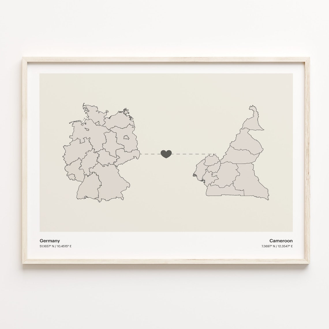Germany To Cameroon Minimalist Country Connection Map Gift Poster