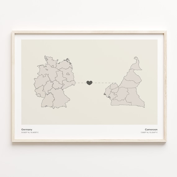 Germany To Cameroon Minimalist Country Connection Map Gift Poster