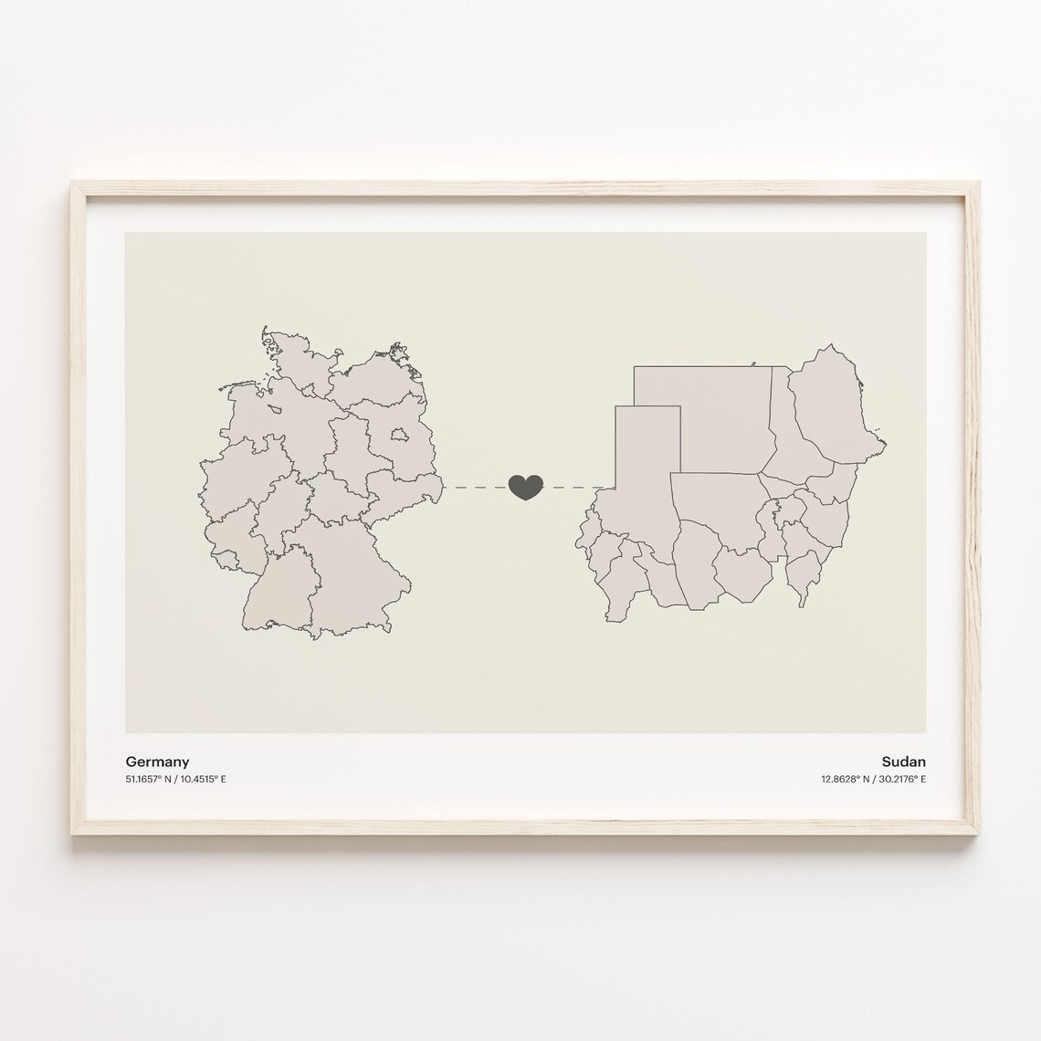 Germany Sudan Country Connection Heart Map Minimalist Art Poster