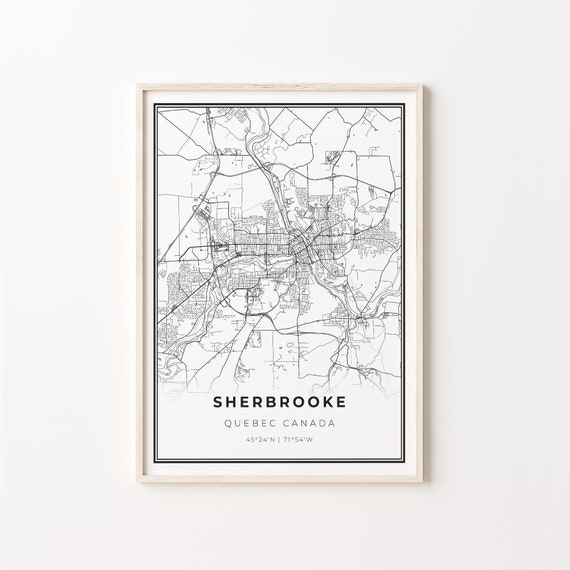 Sherbrooke City Map Art Print, Black and White
