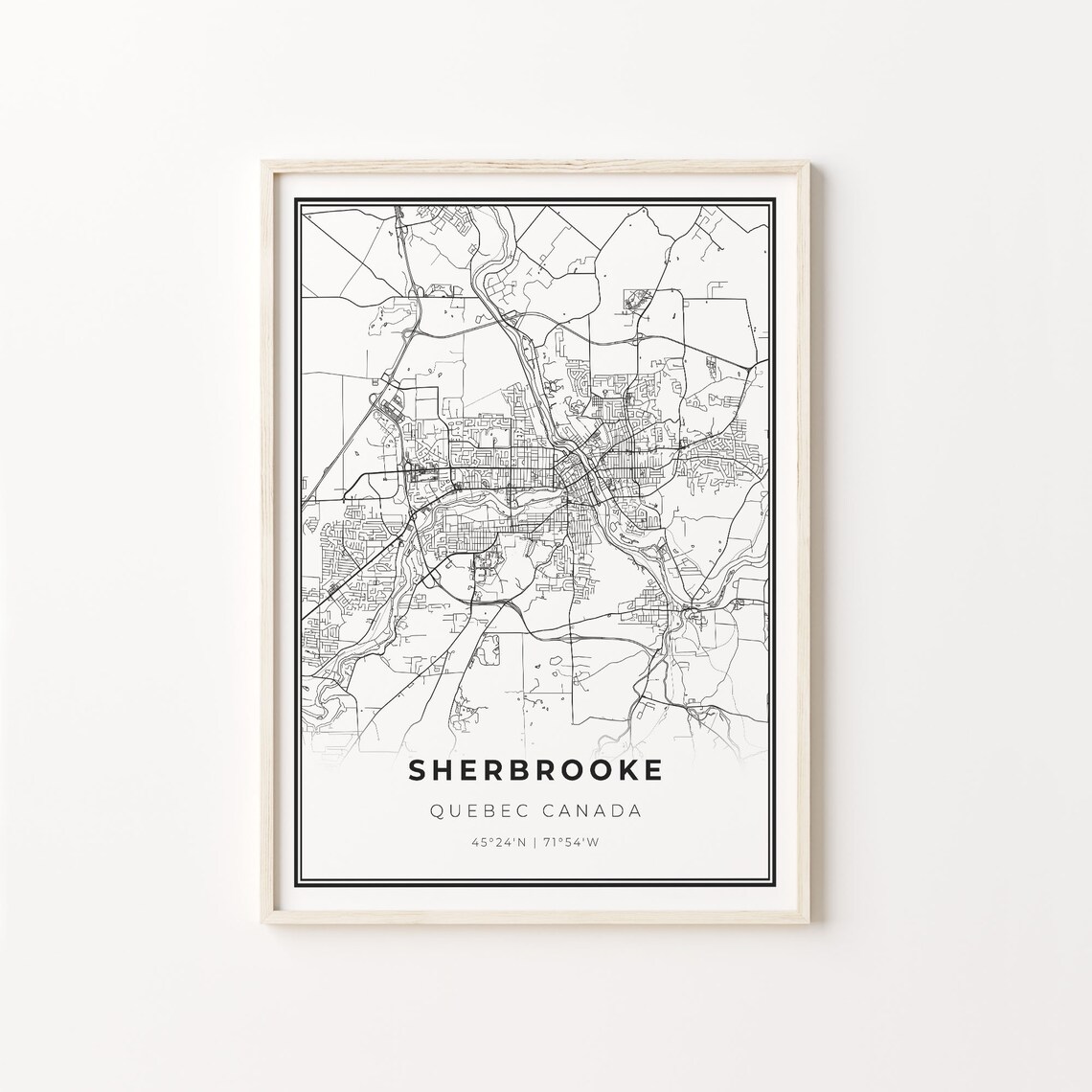 Sherbrooke City Map Art Print, Black and White