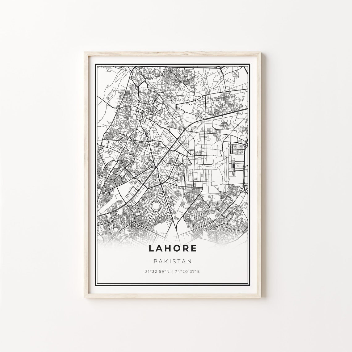 Lahore Pakistan Black White Minimalist City Street Map Art Poster