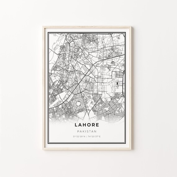 Lahore Pakistan Black White Minimalist City Street Map Art Poster