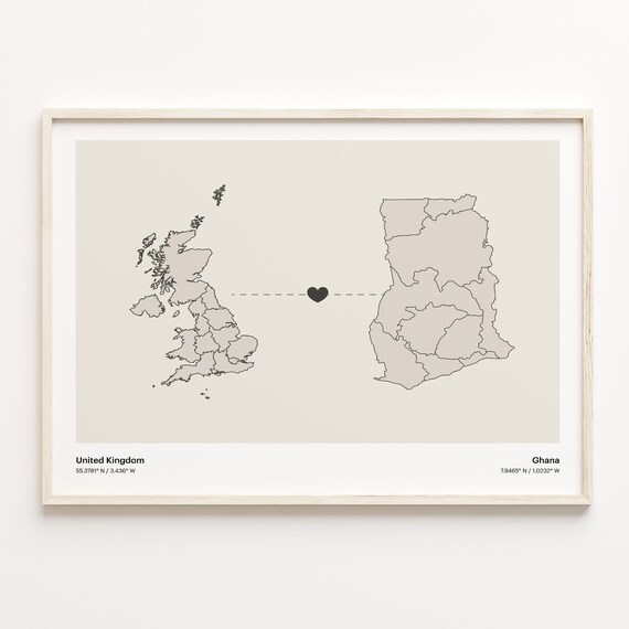 United Kingdom to Ghana Minimalist Long Distance Connection Map Poster