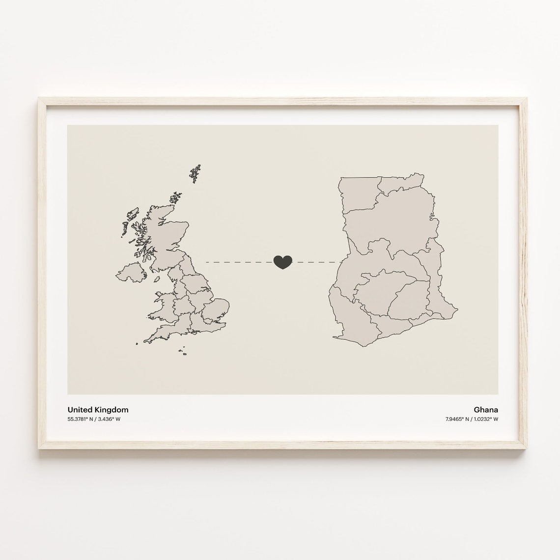 United Kingdom to Ghana Minimalist Long Distance Connection Map Poster