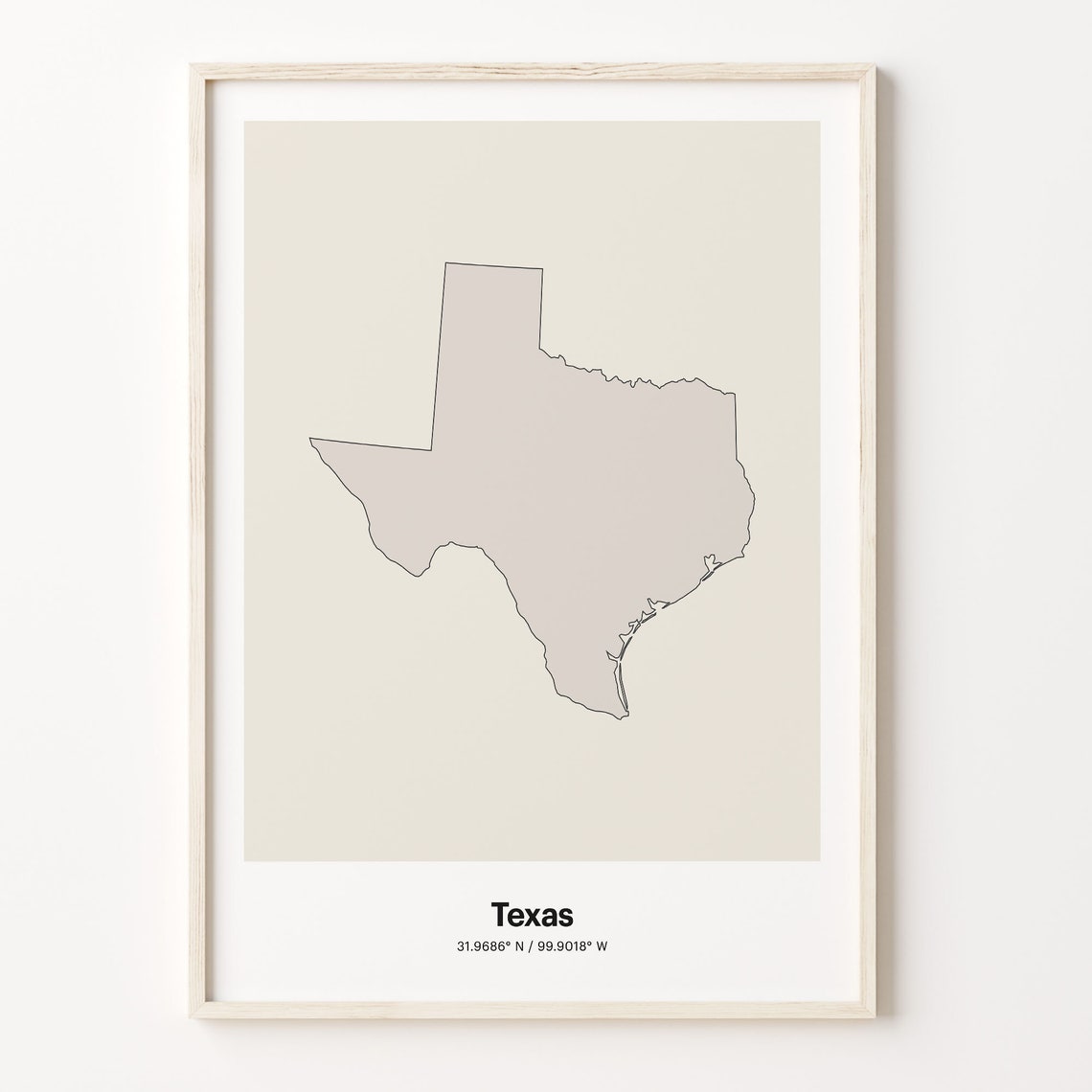 Texas Minimalist State Map Line Art Travel Coordinates Gift Poster