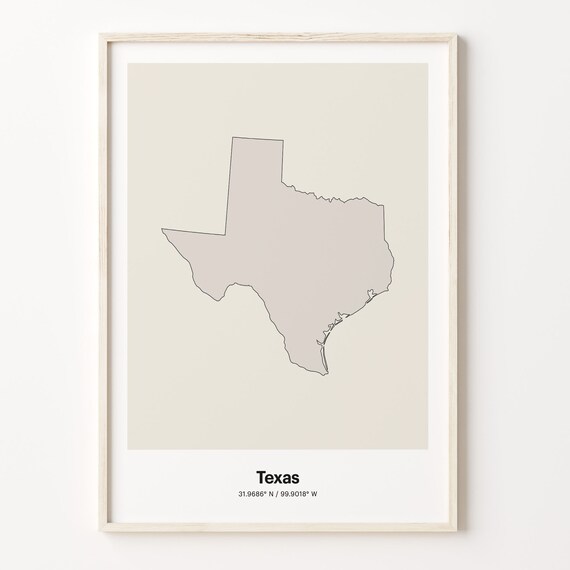 Texas Minimalist State Map Line Art Travel Coordinates Gift Poster