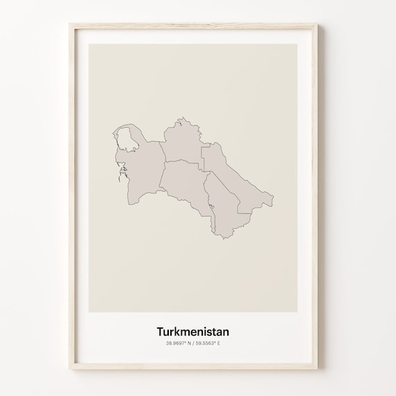 Turkmenistan Minimalist Line Art Country Map Coordinates Poster
