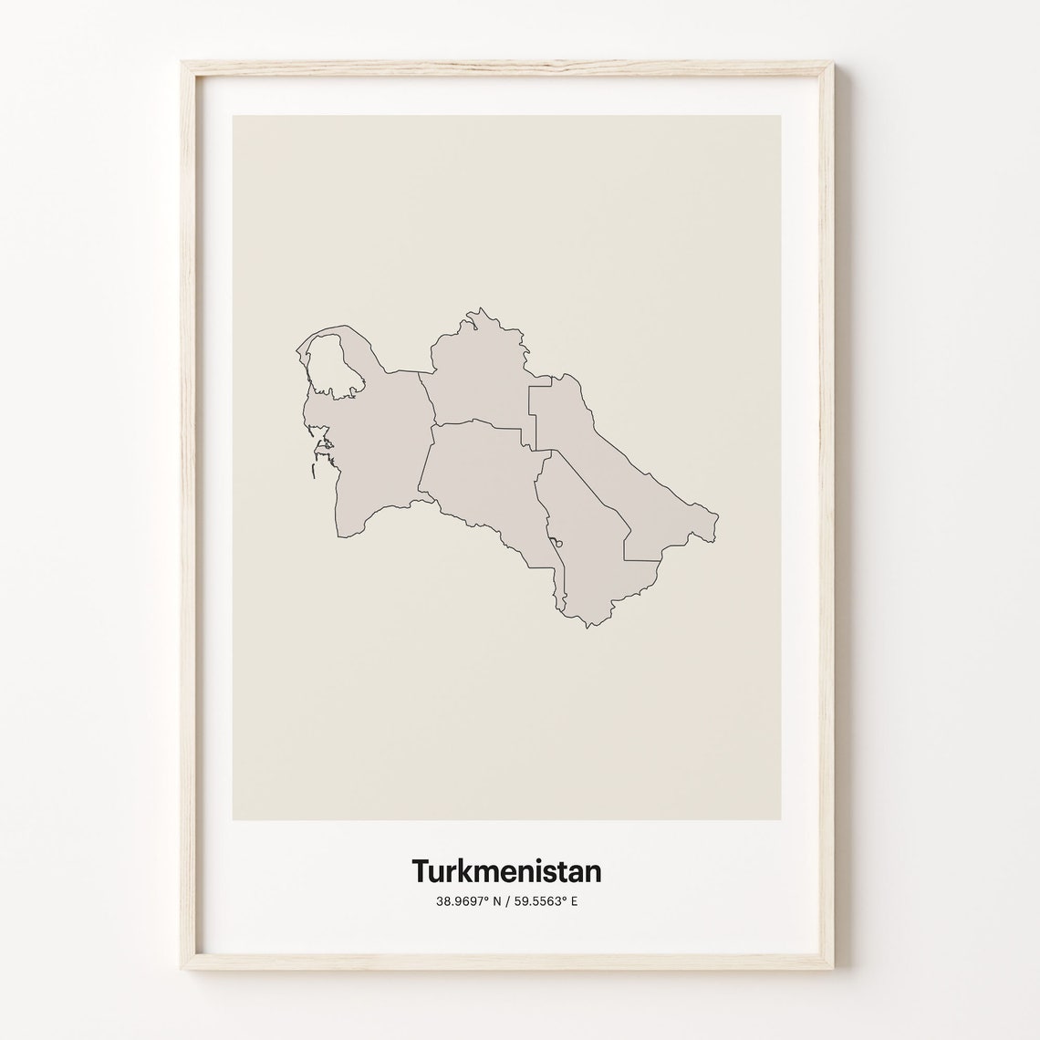 Turkmenistan Minimalist Line Art Country Map Coordinates Poster