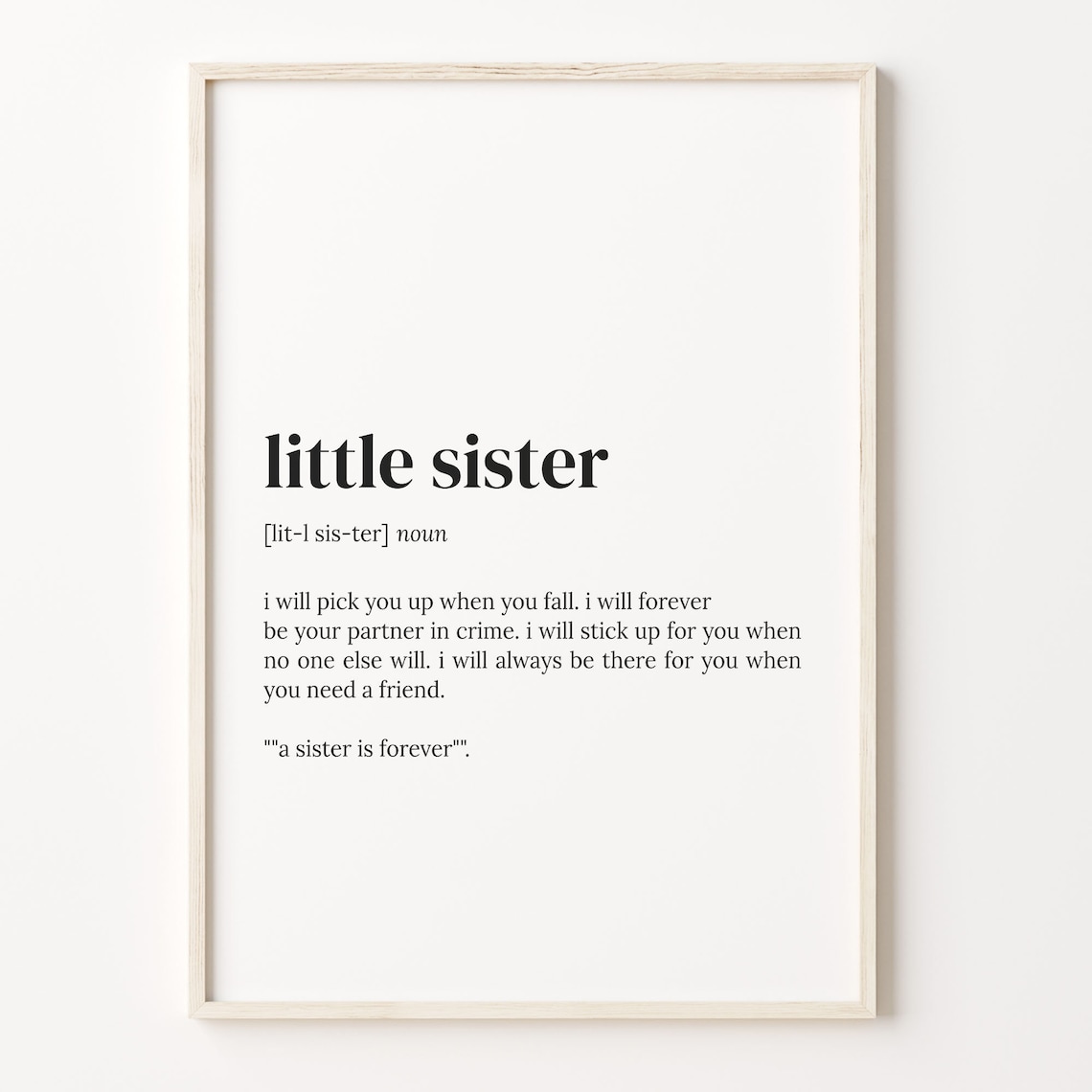 Little Sister Definition Print Dictionary Poster Quote Wall Art Art Little Sister Best Little Sister Gift Little Sister C17 275