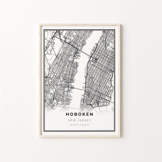 Hoboken Print City Map Art Poster New Jersey Nj Usa Wall Decor Modern Black And White Style Gifr For A Mom C13208
