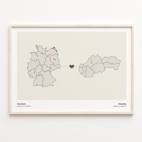 Germany To Slovakia Long Distance Country Connection Map Art Poster