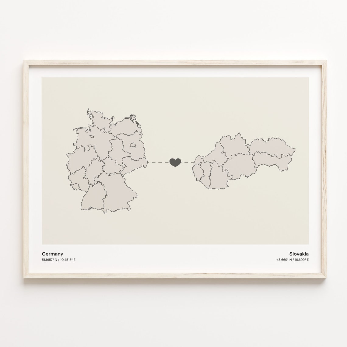 Germany To Slovakia Long Distance Country Connection Map Art Poster