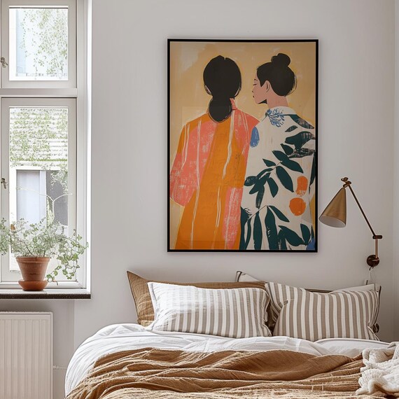 Orange Pattern Abstract People Large Wall Art Contemporary Artwork Minimalist Print Living Room Wall Art Women Print