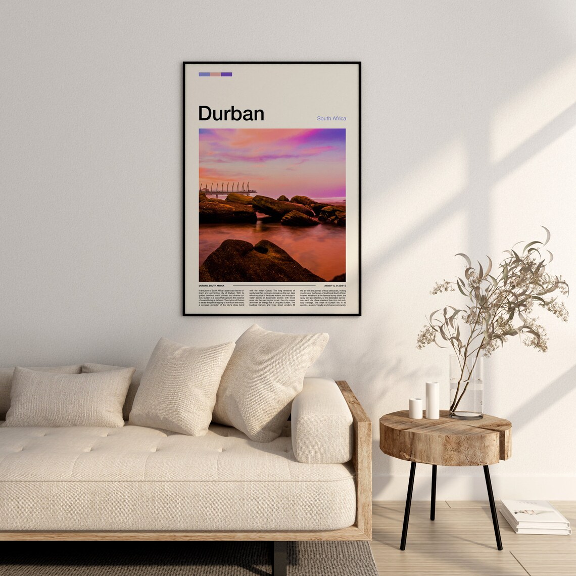 Durban South Africa Pier Sunset Rocky Shore Pink Ocean Poster - Image 3