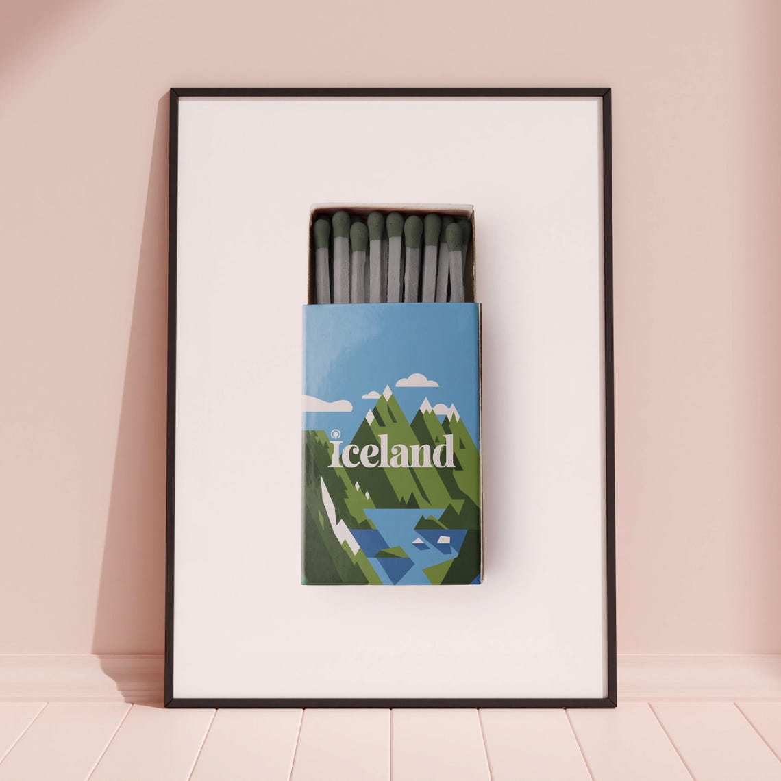 Iceland Mountain Waterfall Matchbox Style Art with Lagoon Poster - Image 3