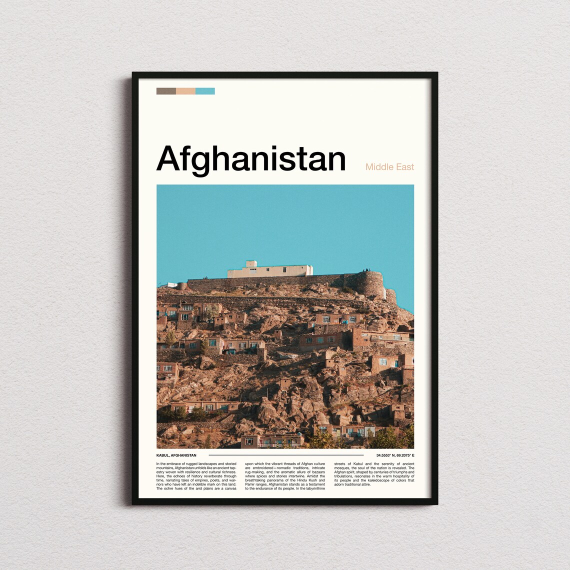 Afghanistan Kabul Hilltop Fortress Village Photography Travel Poster