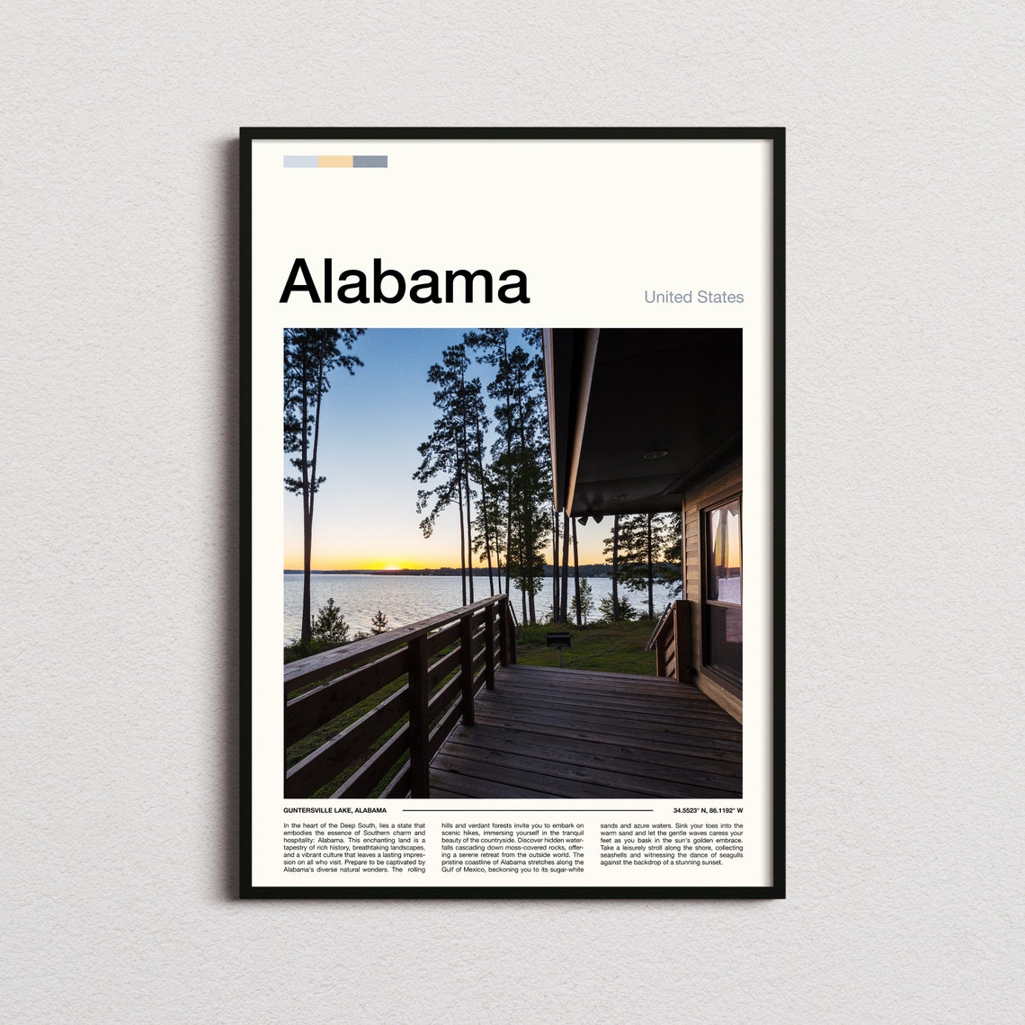 Alabama Guntersville Lake Cabin Deck Sunset Pines Lake Travel Poster