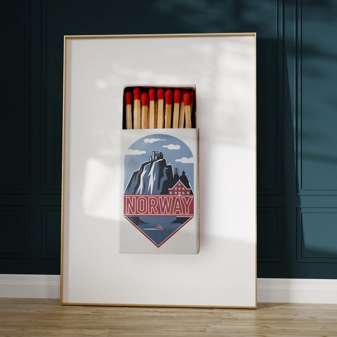 Norway Fjord Scene Matchbox Style Art with Mountain Castle Poster - Image 5