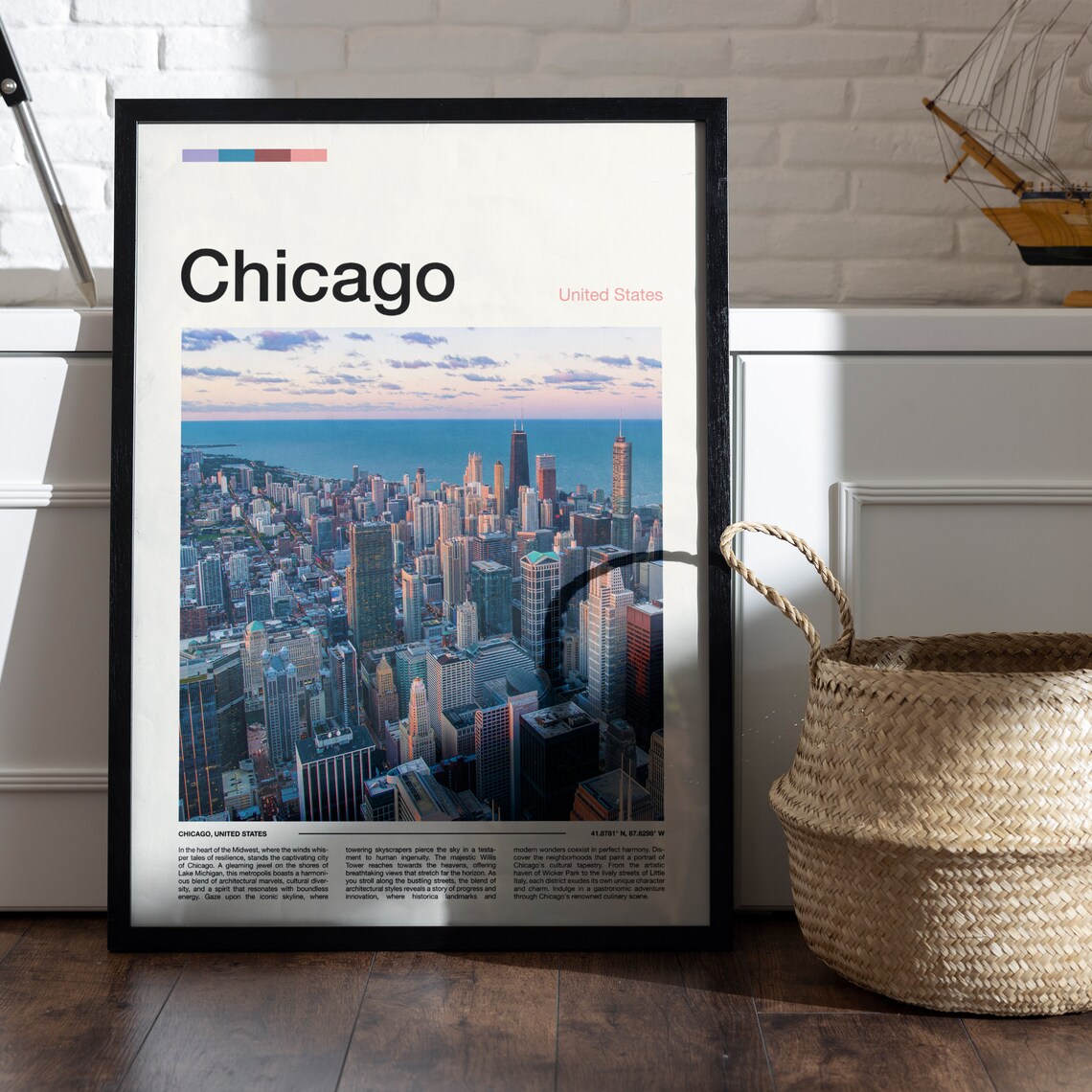 Chicago United States Aerial Skyline Lake Michigan Dusk Photo Poster - Image 4
