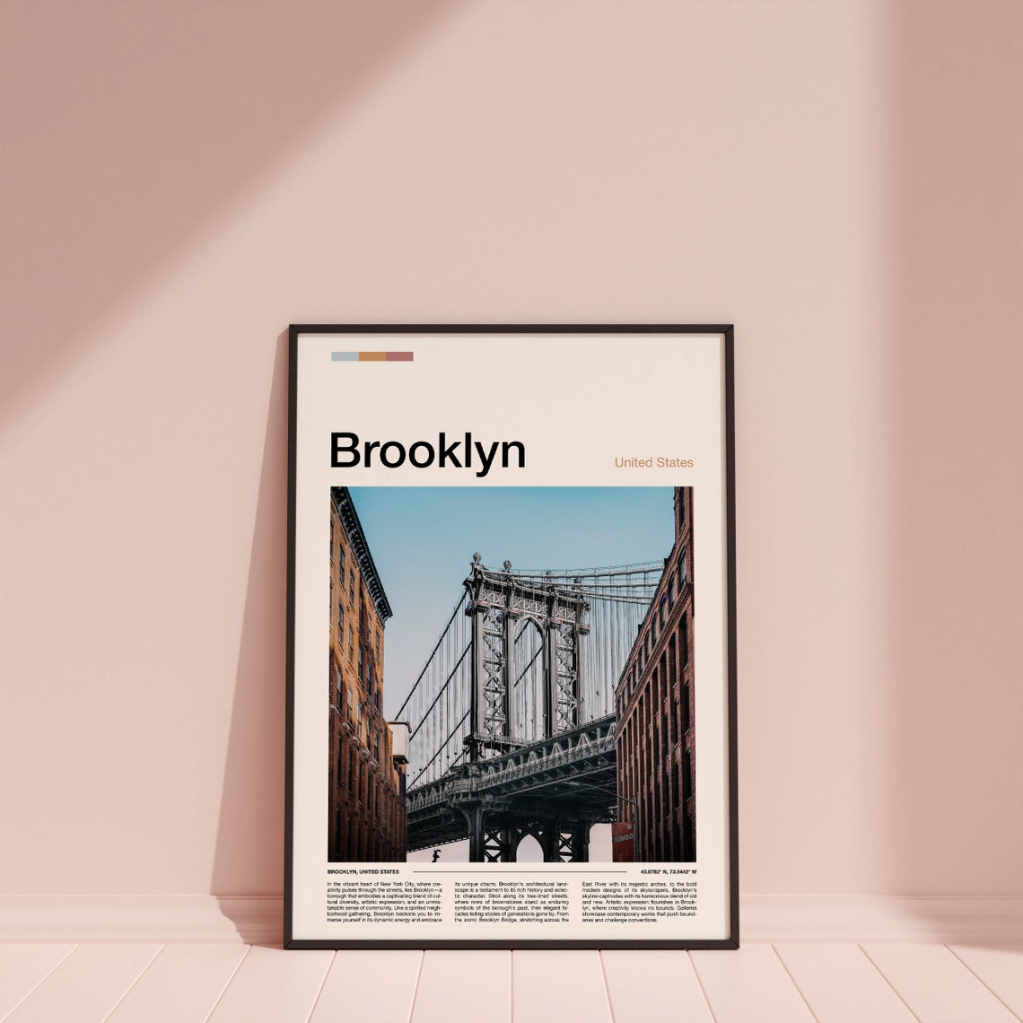 Brooklyn New York City Bridge Street View Between Brownstones Poster - Image 3