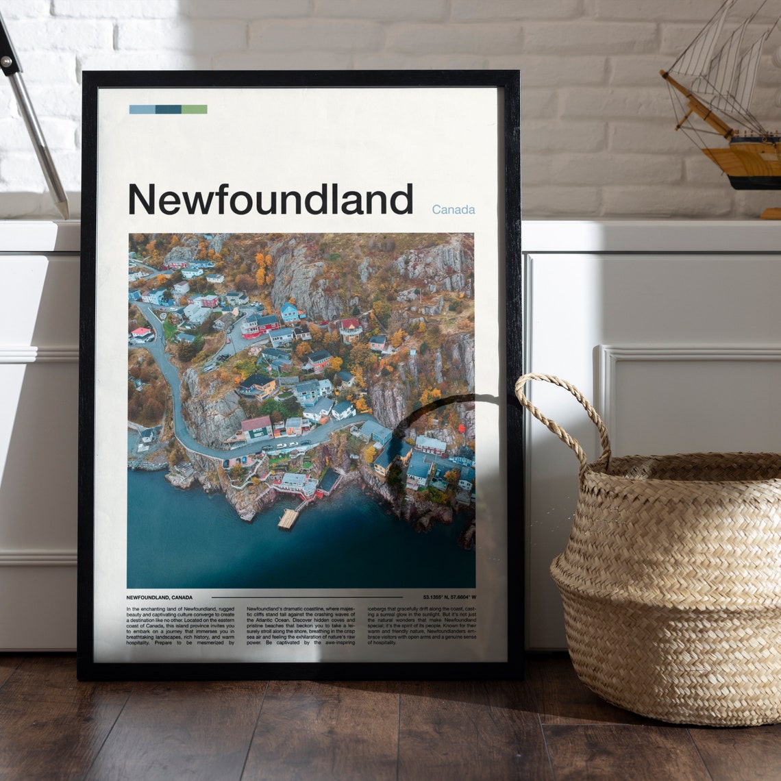 Newfoundland Canada Colorful Cliffside Coastal Village Aerial Poster - Image 4