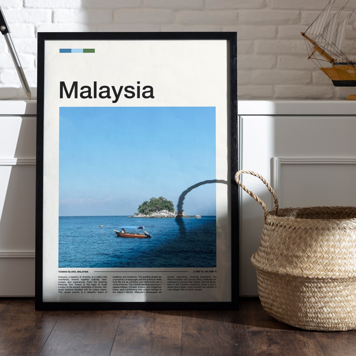 Malaysia Tioman Island Boat Rocky Islet Clear Blue Sea Poster - Image 5