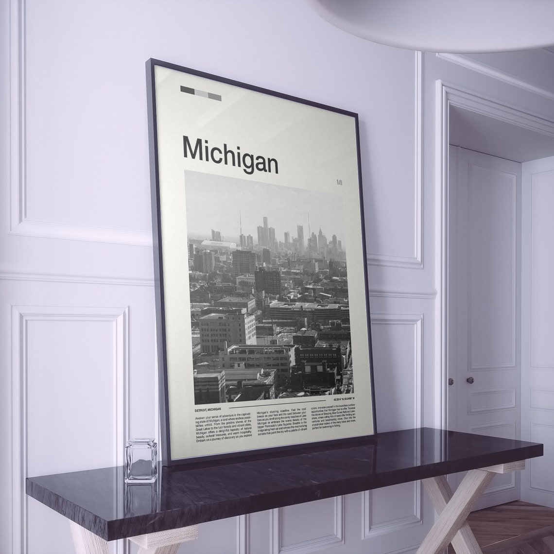 Michigan Detroit Black and White Skyline Panorama Photography Poster - Image 2